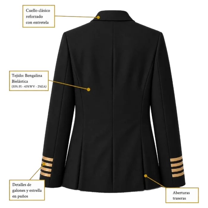 Uniforme Piloto Recto 11 Ficha tecnica chaqueta recta vista trasera piloto
