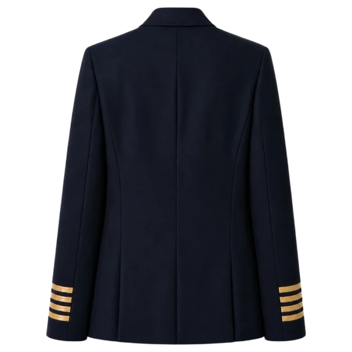 chaqueta azul marino cruzada vista trasera