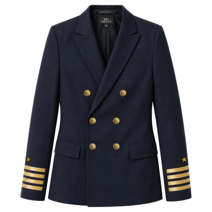 Uniforme Piloto Cruzado 5 chaqueta cruzada azul marino botones galones dorados vista delantera
