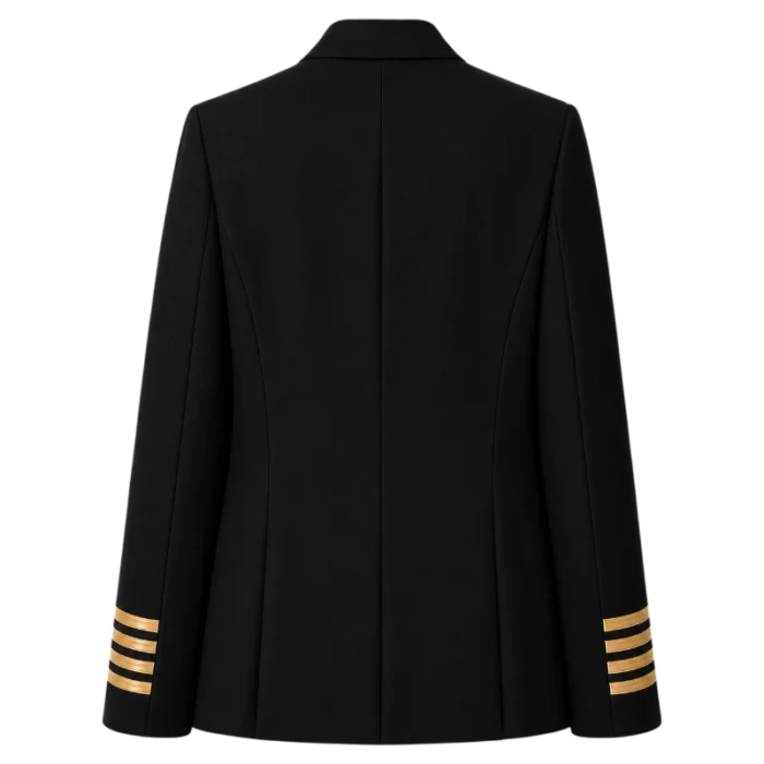 chaqueta cruzada negra vista trasera