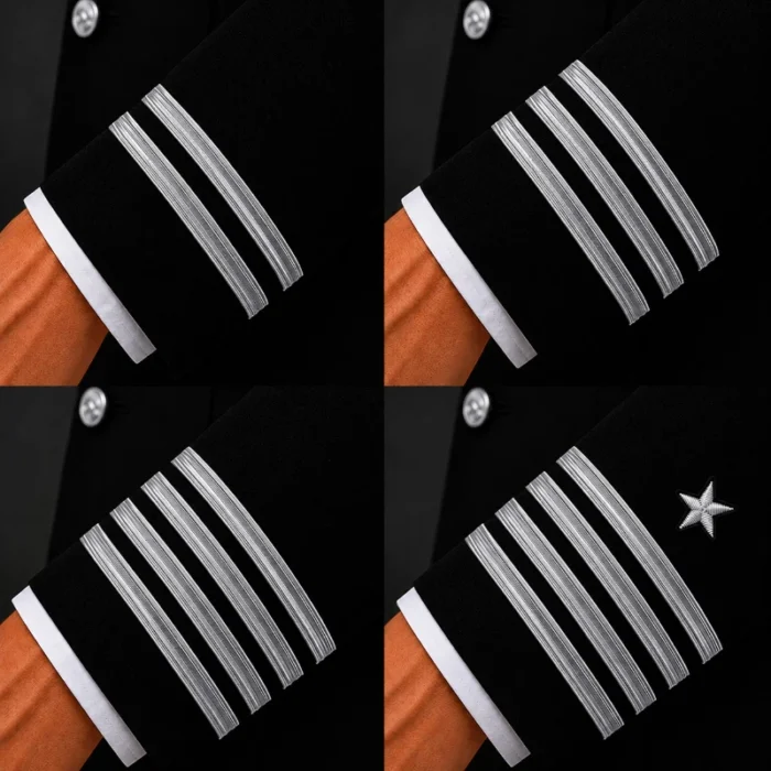 Uniforme Piloto Recto 14 chaqueta negra galones plateadeos
