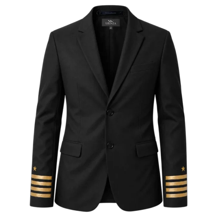 Uniforme Piloto Recto 5 chaqueta recta negra galones aviacion piloto