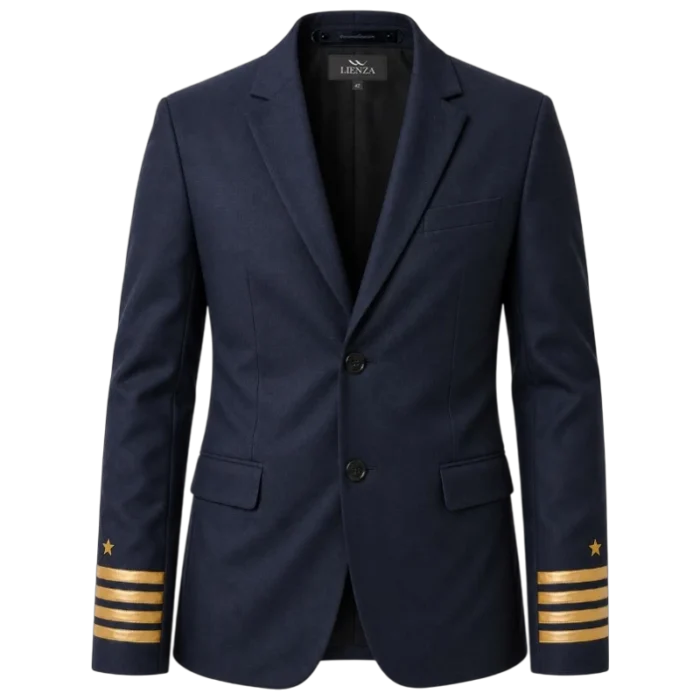 chaqueta recta piloto comercial azul americana aeronautica marino blazer