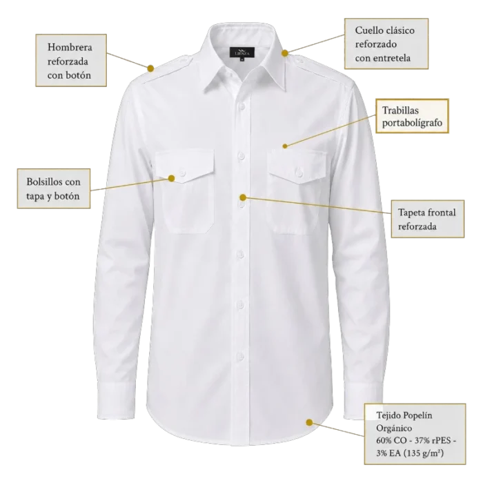 Uniforme Piloto Recto 28 ficha tecnica camisa manga larga vista delantera