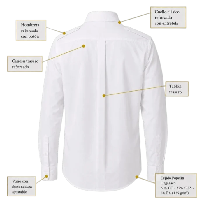 Uniforme Piloto Recto 29 ficha tecnica camisa manga larga vista trasera