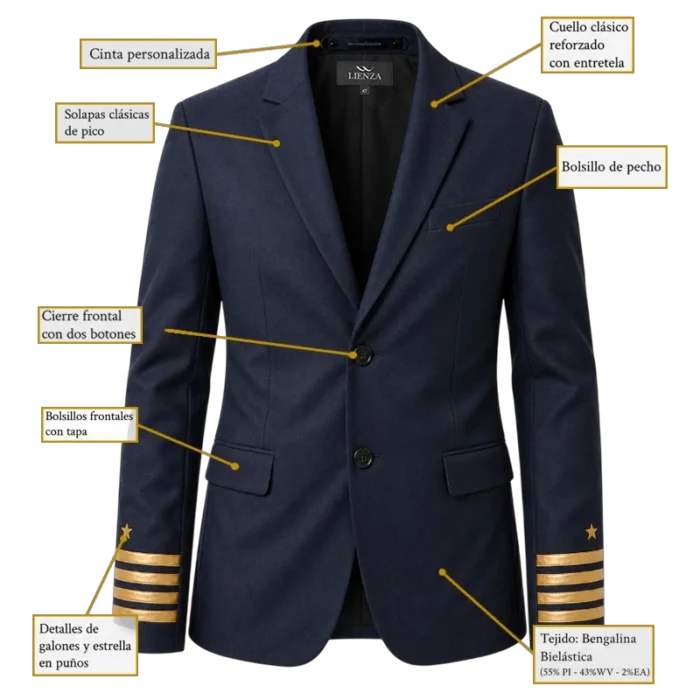 Uniforme Piloto Recto 10 ficha tecnica chaqueta recta piloto vista delantera