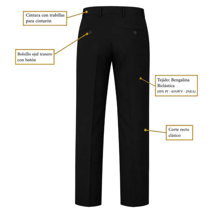 Uniforme Piloto Recto 20 ficha tecnica pantalon vista trasera